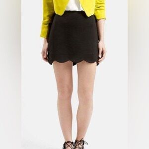 Topshop Black Mini Skirt Scalloped Hem Sz 4 Preppy Y2K Academia